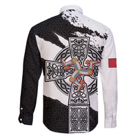 Isle of Man Celtic Cross Family Matching Off The Shoulder Long Sleeve Dress and Hawaiian Shirt Triskelion Emblem - Wonder Print Shop