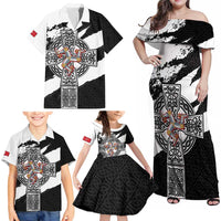 Isle of Man Celtic Cross Family Matching Off Shoulder Maxi Dress and Hawaiian Shirt Triskelion Emblem - Wonder Print Shop