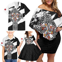 Isle of Man Celtic Cross Family Matching Off Shoulder Short Dress and Hawaiian Shirt Triskelion Emblem - Wonder Print Shop