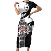 Isle of Man Celtic Cross Family Matching Short Sleeve Bodycon Dress and Hawaiian Shirt Triskelion Emblem - Wonder Print Shop