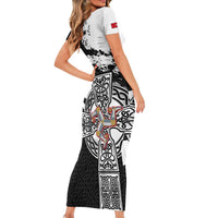Isle of Man Celtic Cross Family Matching Short Sleeve Bodycon Dress and Hawaiian Shirt Triskelion Emblem - Wonder Print Shop