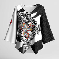 Isle of Man Celtic Cross Kimono Sleeve Blouse Triskelion Emblem - Wonder Print Shop