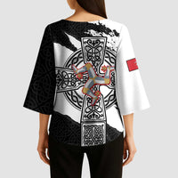 Isle of Man Celtic Cross Kimono Sleeve Blouse Triskelion Emblem - Wonder Print Shop