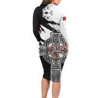 Isle of Man Celtic Cross Long Sleeve Bodycon Dress Triskelion Emblem - Wonder Print Shop
