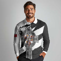 Isle of Man Celtic Cross Long Sleeve Polo Shirt Triskelion Emblem - Wonder Print Shop