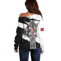 Isle of Man Celtic Cross Off Shoulder Sweater Triskelion Emblem - Wonder Print Shop