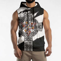 Isle of Man Celtic Cross Sleeveless Hoodie Triskelion Emblem - Wonder Print Shop