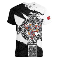 Isle of Man Celtic Cross Women V-Neck T-Shirt Triskelion Emblem - Wonder Print Shop