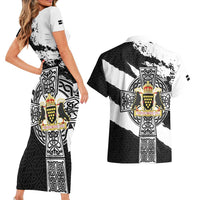 Cornwall Celtic Cross Couples Matching Short Sleeve Bodycon Dress and Hawaiian Shirt Coat Of Arms - Wonder Print Shop