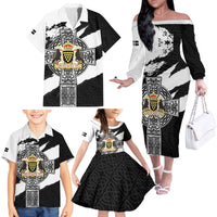 Cornwall Celtic Cross Family Matching Off The Shoulder Long Sleeve Dress and Hawaiian Shirt Coat Of Arms - Wonder Print Shop