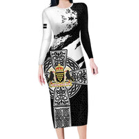 Cornwall Celtic Cross Long Sleeve Bodycon Dress Coat Of Arms - Wonder Print Shop