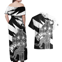 Brittany Celtic Cross Couples Matching Off Shoulder Maxi Dress and Hawaiian Shirt Celtic Pattern - Wonder Print Shop