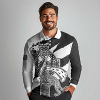 Brittany Celtic Cross Long Sleeve Polo Shirt Celtic Pattern - Wonder Print Shop