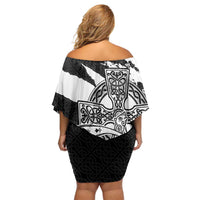 Brittany Celtic Cross Off Shoulder Short Dress Celtic Pattern - Wonder Print Shop