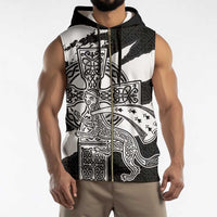 Brittany Celtic Cross Sleeveless Zip Hoodie Celtic Pattern - Wonder Print Shop