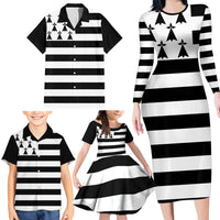 Brittany Flag Style Family Matching Long Sleeve Bodycon Dress and Hawaiian Shirt Kentoch Mervel Eget Bezan Saotret - Wonder Print Shop
