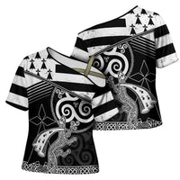 Brittany Ermine Celtic Cross Shoulder Shirt Black Celtic Triskels - Wonder Print Shop