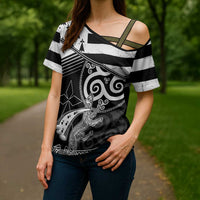 Brittany Ermine Celtic Cross Shoulder Shirt Black Celtic Triskels - Wonder Print Shop