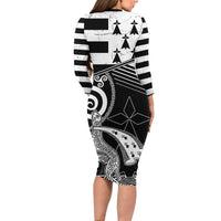 Brittany Ermine Celtic Family Matching Long Sleeve Bodycon Dress and Hawaiian Shirt Black Celtic Triskels - Wonder Print Shop