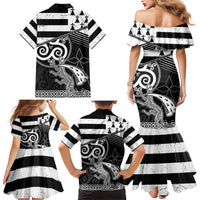 Brittany Ermine Celtic Family Matching Mermaid Dress and Hawaiian Shirt Black Celtic Triskels - Wonder Print Shop