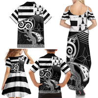 Brittany Ermine Celtic Family Matching Summer Maxi Dress and Hawaiian Shirt Black Celtic Triskels - Wonder Print Shop