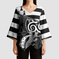 Brittany Ermine Celtic Kimono Sleeve Blouse Black Celtic Triskels - Wonder Print Shop