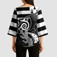 Brittany Ermine Celtic Kimono Sleeve Blouse Black Celtic Triskels - Wonder Print Shop