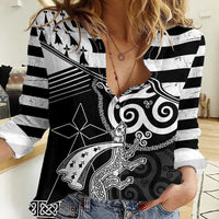 Brittany Ermine Celtic Women Casual Shirt Black Celtic Triskels - Wonder Print Shop