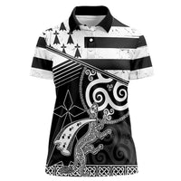 Brittany Ermine Celtic Women Polo Shirt Black Celtic Triskels - Wonder Print Shop