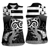 Brittany Ermine Celtic Women Sleeveless Polo Shirt Black Celtic Triskels - Wonder Print Shop