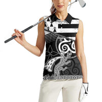 Brittany Ermine Celtic Women Sleeveless Polo Shirt Black Celtic Triskels - Wonder Print Shop