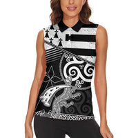 Brittany Ermine Celtic Women Sleeveless Polo Shirt Black Celtic Triskels - Wonder Print Shop