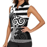 Brittany Ermine Celtic Women Sleeveless Polo Shirt Black Celtic Triskels - Wonder Print Shop