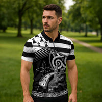 Brittany Ermine Celtic Zipper Polo Shirt Black Celtic Triskels - Wonder Print Shop