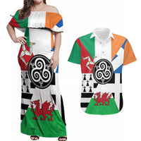 Celtic Nations Flag Couples Matching Off Shoulder Maxi Dress and Hawaiian Shirt Six Celtic Countries Heritage - Wonder Print Shop