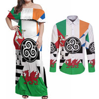 Celtic Nations Flag Couples Matching Off Shoulder Maxi Dress and Long Sleeve Button Shirt Six Celtic Countries Heritage - Wonder Print Shop