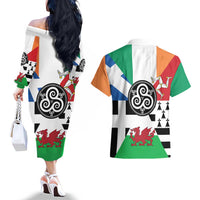 Celtic Nations Flag Couples Matching Off The Shoulder Long Sleeve Dress and Hawaiian Shirt Six Celtic Countries Heritage - Wonder Print Shop