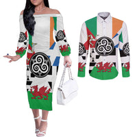 Celtic Nations Flag Couples Matching Off The Shoulder Long Sleeve Dress and Long Sleeve Button Shirt Six Celtic Countries Heritage - Wonder Print Shop