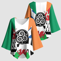 Celtic Nations Flag Kimono Sleeve Blouse Six Celtic Countries Heritage - Wonder Print Shop