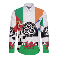 Celtic Nations Flag Long Sleeve Button Shirt Six Celtic Countries Heritage - Wonder Print Shop