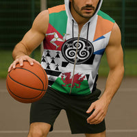 Celtic Nations Flag Sleeveless Zip Hoodie Six Celtic Countries Heritage - Wonder Print Shop