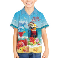 Saint Lucia Christmas Family Matching Off Shoulder Short Dress and Hawaiian Shirt Tropical Parrot With Rum Punch Cocktail - Wonder Print Shop