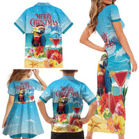 Saint Lucia Christmas Family Matching Short Sleeve Bodycon Dress and Hawaiian Shirt Tropical Parrot With Rum Punch Cocktail - Wonder Print Shop