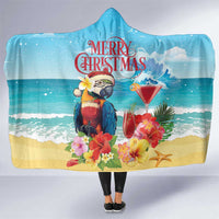 Saint Lucia Christmas Hooded Blanket Tropical Parrot With Rum Punch Cocktail