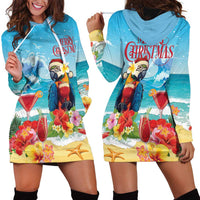 Saint Lucia Christmas Hoodie Dress Tropical Parrot With Rum Punch Cocktail - Wonder Print Shop