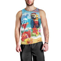 Saint Lucia Christmas Men Tank Top Tropical Parrot With Rum Punch Cocktail - Wonder Print Shop