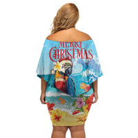 Saint Lucia Christmas Off Shoulder Short Dress Tropical Parrot With Rum Punch Cocktail - Wonder Print Shop