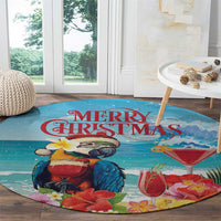 Saint Lucia Christmas Round Carpet Tropical Parrot With Rum Punch Cocktail