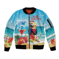 Saint Lucia Christmas Sleeve Zip Bomber Jacket Tropical Parrot With Rum Punch Cocktail - Wonder Print Shop