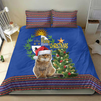 Uruguay Christmas Bedding Set Pampas Cat With Folk Pattern - Wonder Print Shop